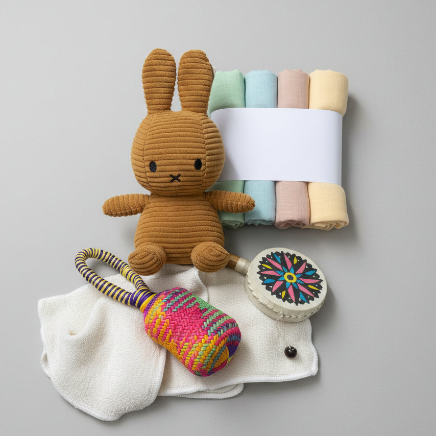 group of baby related items, miffy, sonaja rattle, wipes