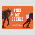 Illustration of a monkey with text 'Find My Behind' on an orange background