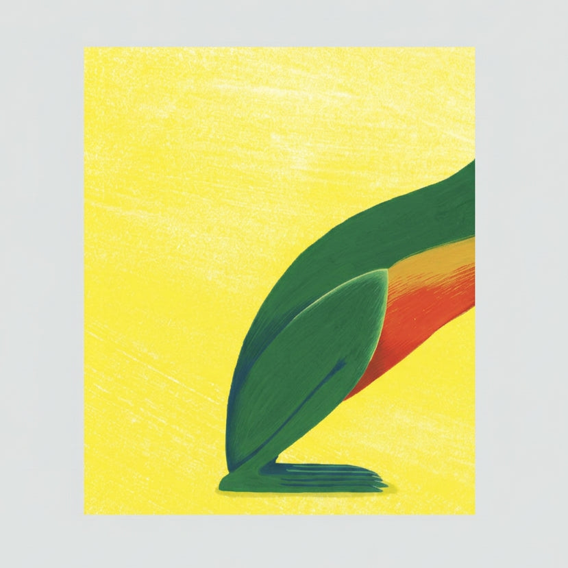 Abstract design of backside of green frog on a yellow background