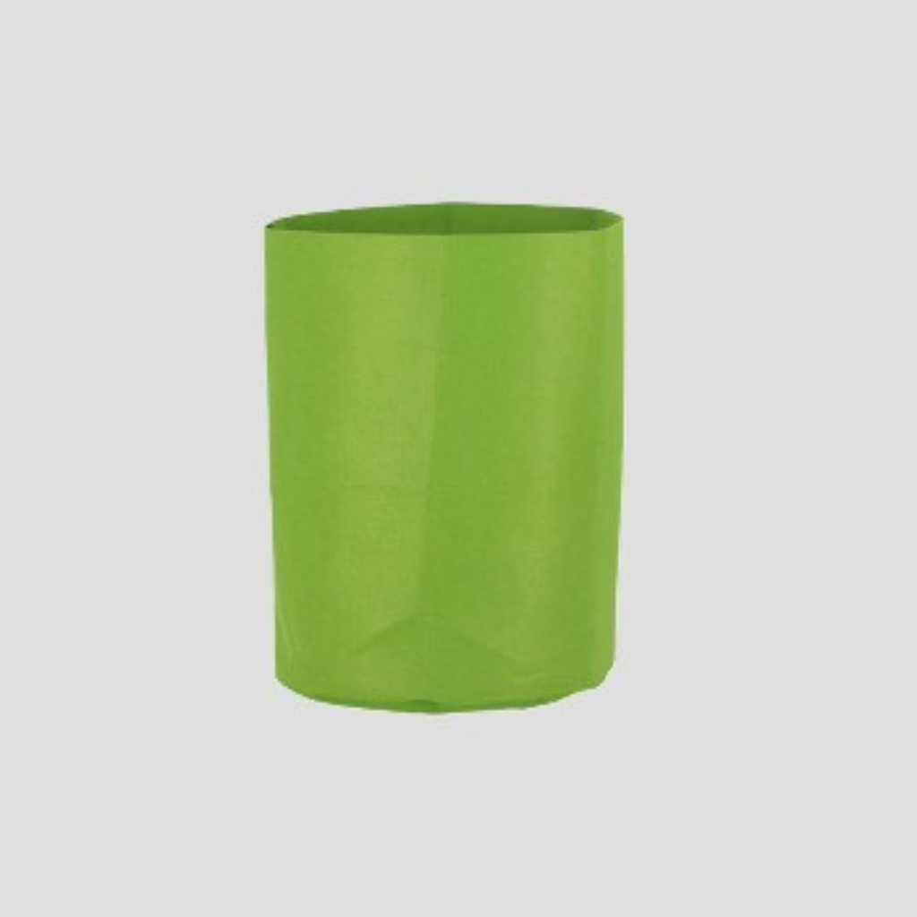 A bright lime green fabric grow bag shown against a solid light gray background.