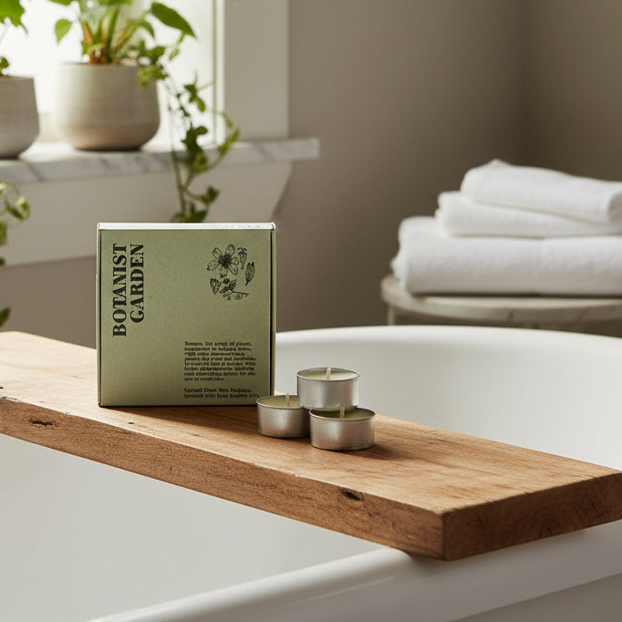 Set of three tea light candles  'Botanist Garden'  in a bathoom