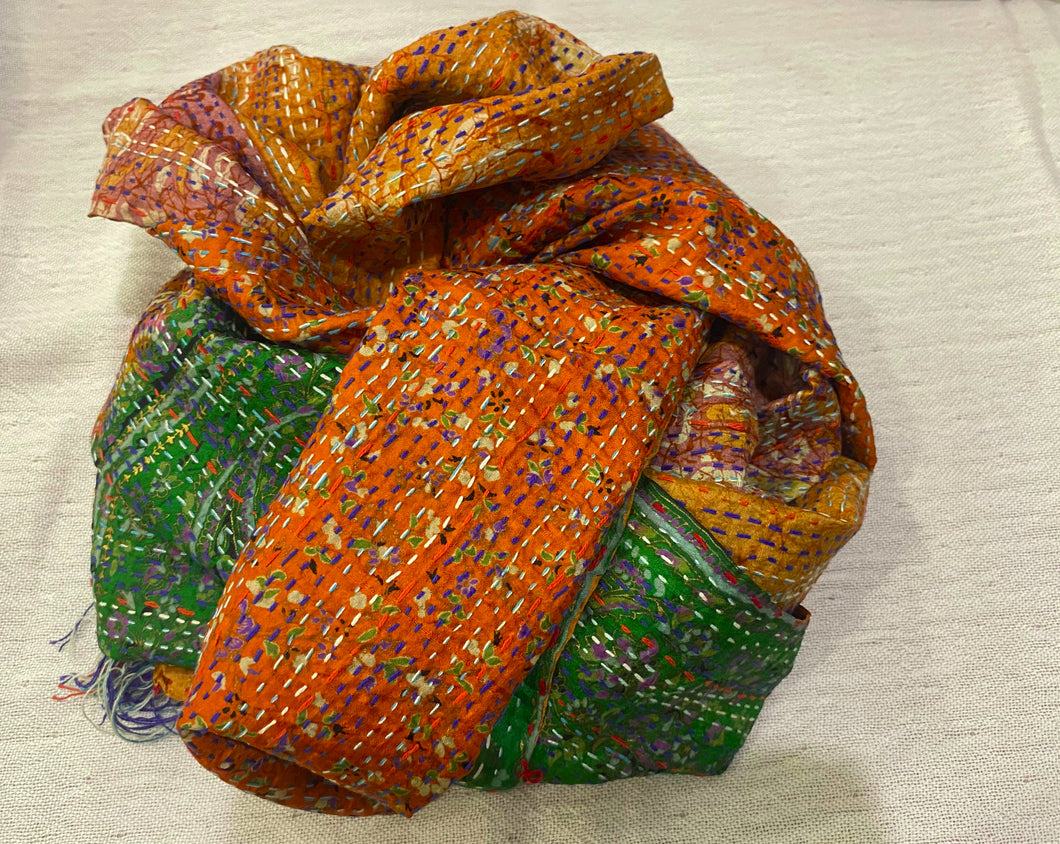 Recycled Silk Sari Scarf Online Orange