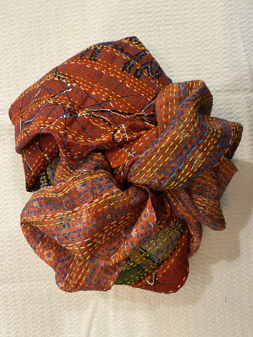 Recycled Silk Sari Scarf Online Rust / Orange Tones