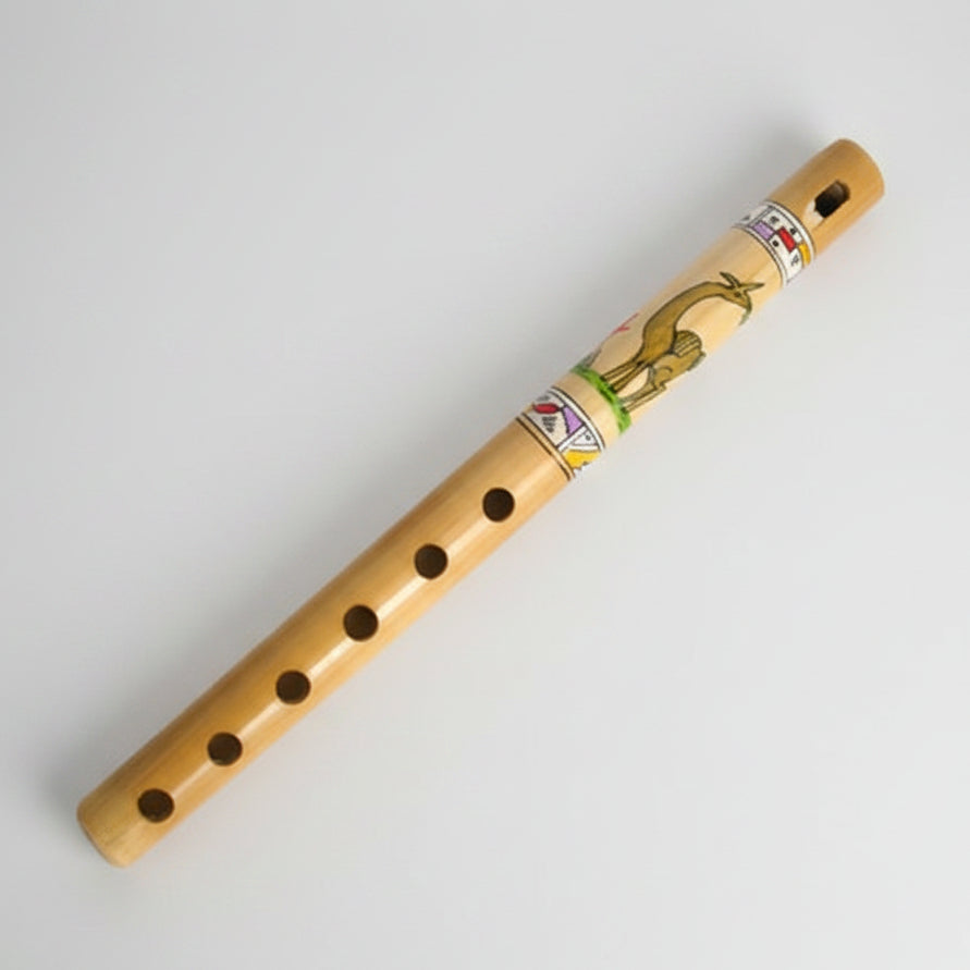 Wooden flute with decorative elements on a white background
