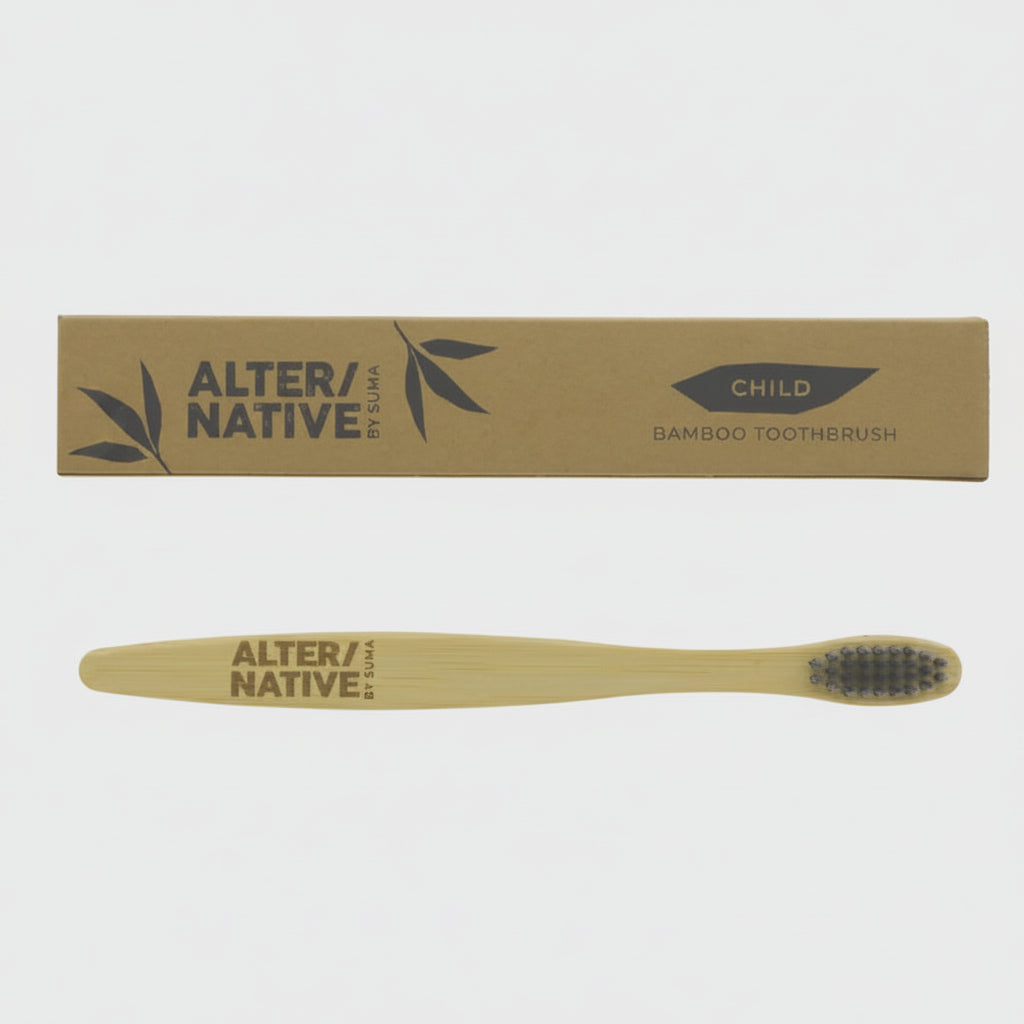 Bamboo toothbrush with 'Alter/native' branding on a white background