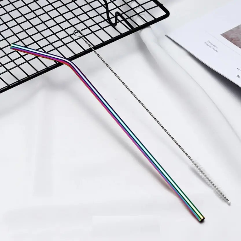 a reusable straw slightly curved at one end