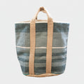 large jute storage bag blue , grey stripe