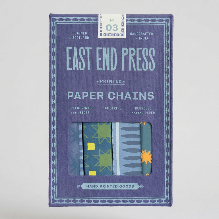 blue design paper chains packed in a bue box
