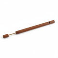 A wooden whistle with a cylindrical body and a single wooden slab used to produce sound.