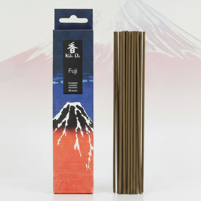 japanese koh do incense - Fuji next to a box with a volcano design