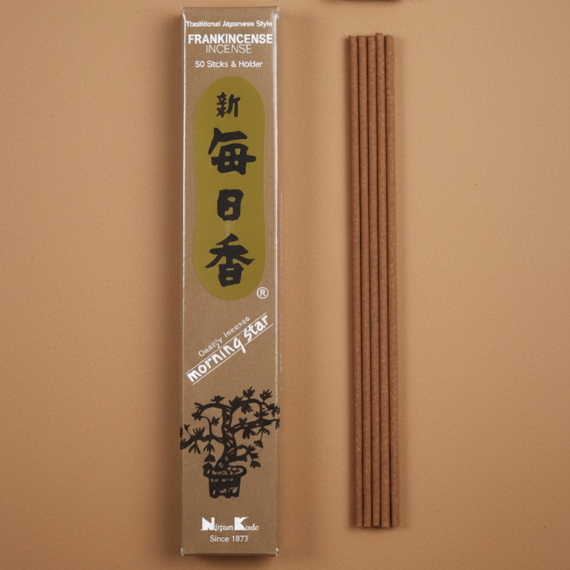Incense sticks with packaging on a brown background
