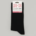pair of black socks branded mo so on white background