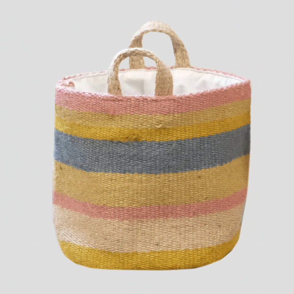 small stiped jute bag beige pastel