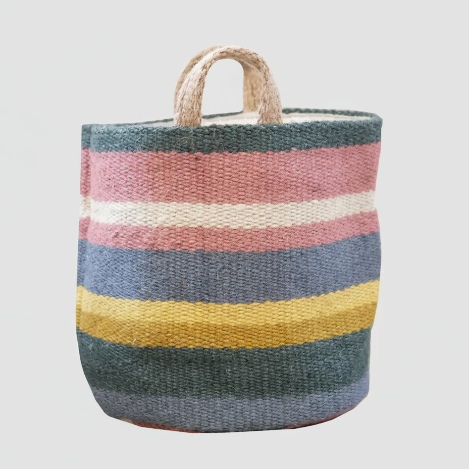 pastel pink stripe jute bag