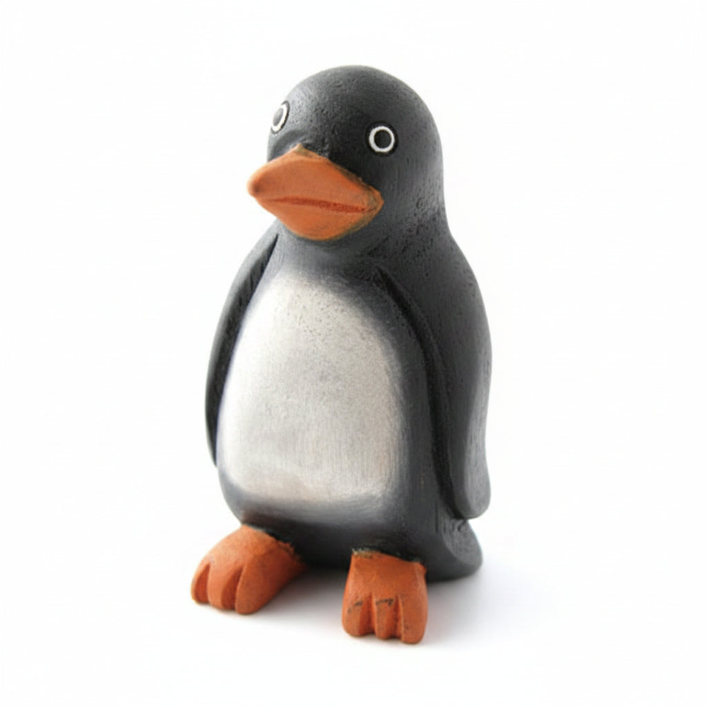 Wooden penguin whistle on a white background