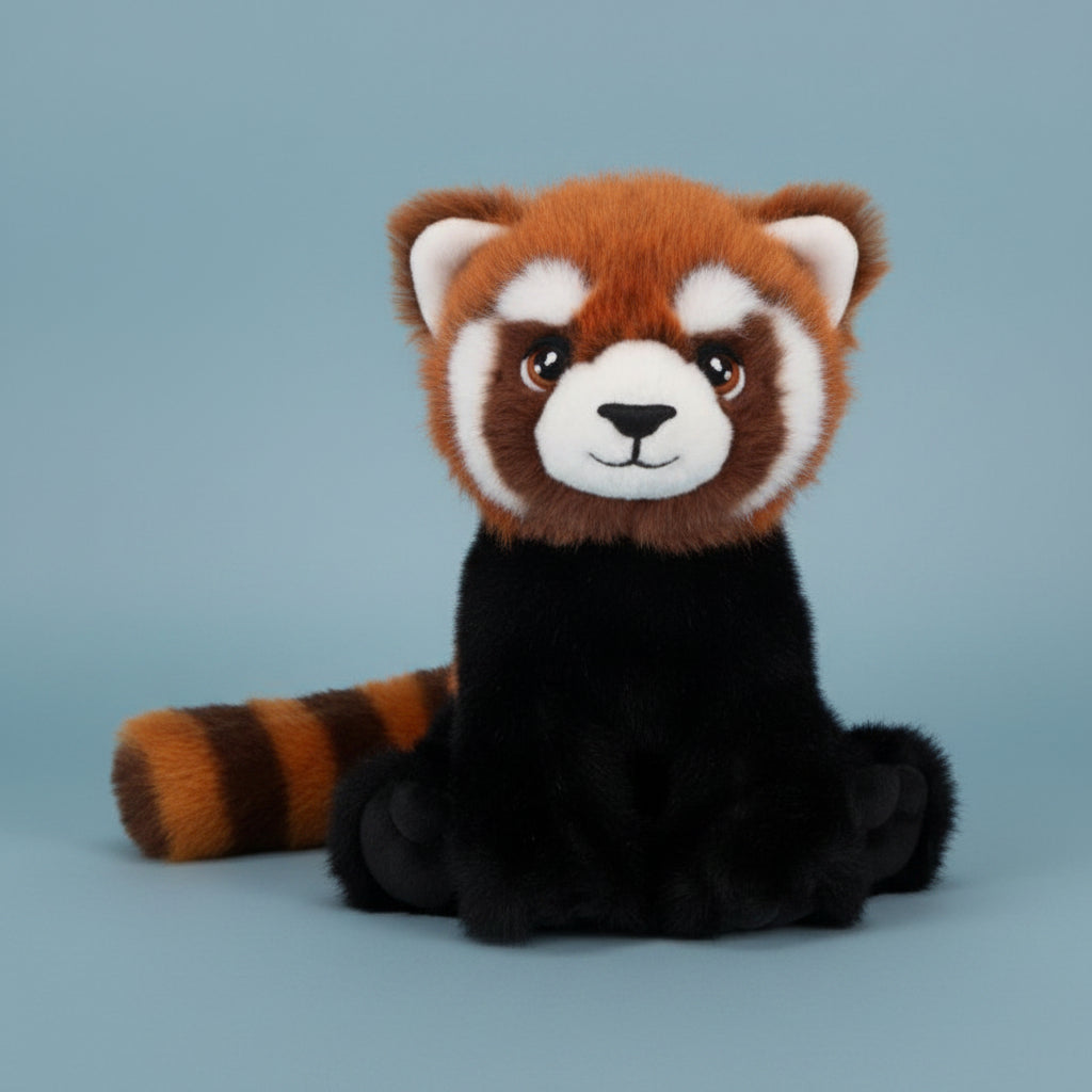 Plush toy of a red panda on a white background