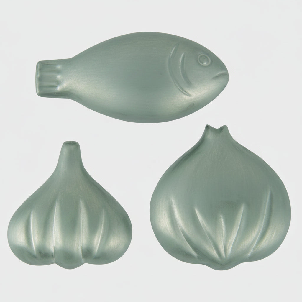 three stainless steel soaps in arious shapes