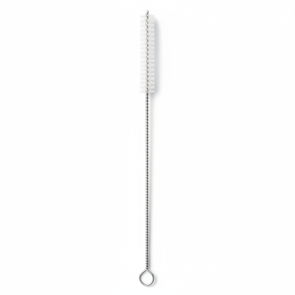 A long, thin silver metal cleaning brush with a looped handle, shown vertically against a plain white background.