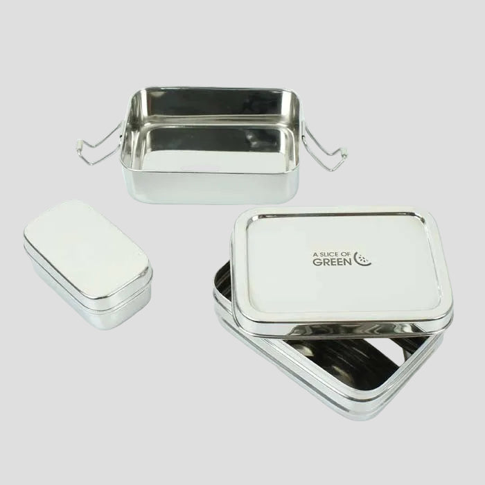3 part lunch box stainless steel - two large containers and a smaller one