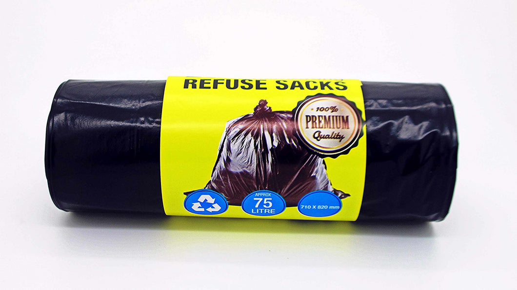 Black Bags Recycled Plastic  75 litre