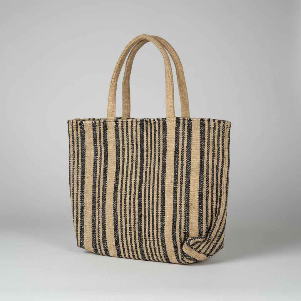 striped jute shopping bag