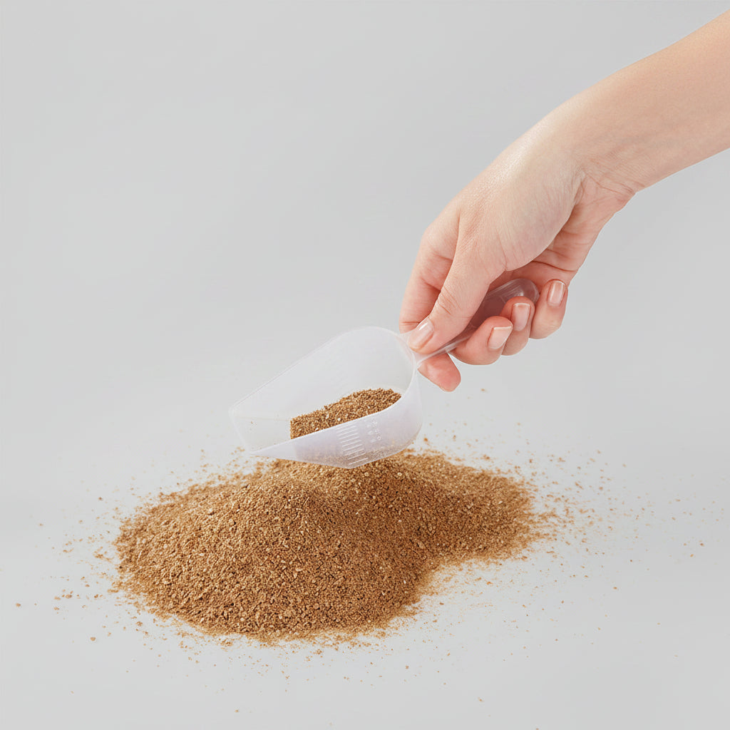 pile of bokashi with a scoop