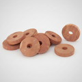 A collection of untreated red cedar wood discs used for moth protection.