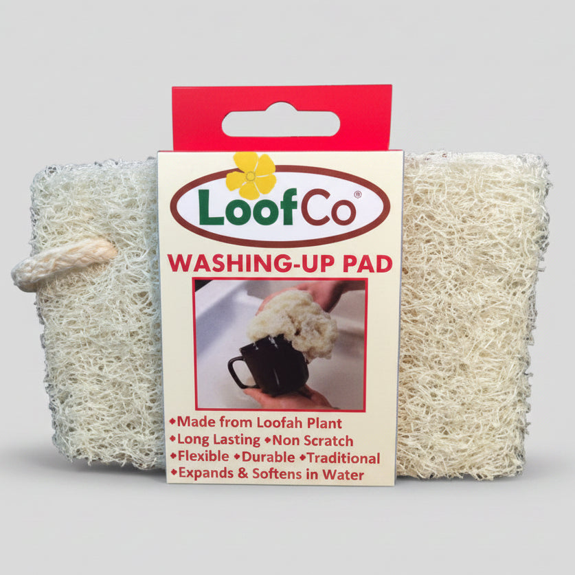 Packaging of Loof Co. Washing-Up Pad, showing the product and its features.