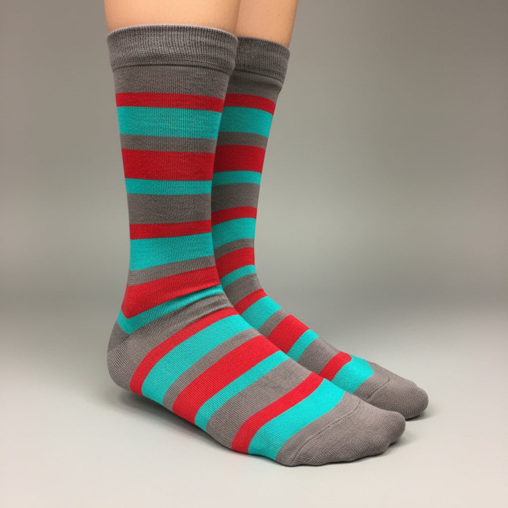 mo-so stripe socks in green and grey 4-7