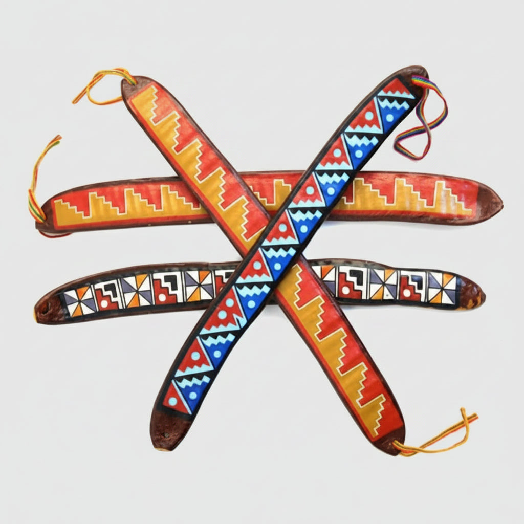 pacay seed pod decorated with bright geometric designs