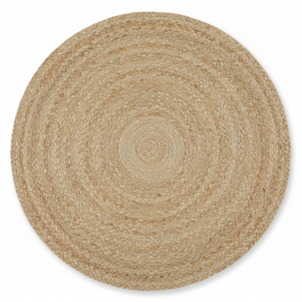 natural jute round rug on white background